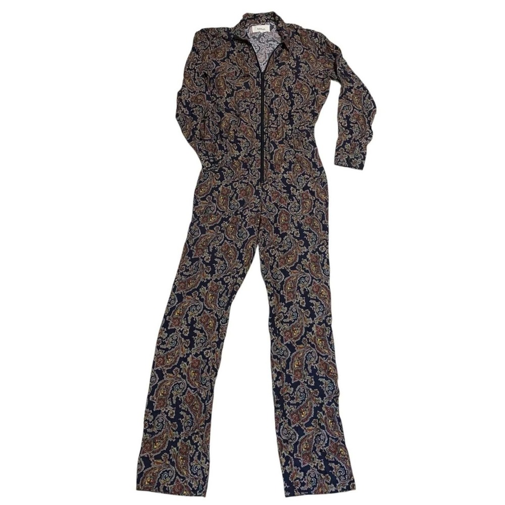 ba&sh Pitt Jumpsuit Women 1 US 6 Noir Paisley Long Sleeve Zip Front Boho Retro
